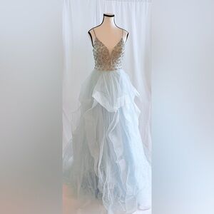 Jovani Prom Elegant Ice Blue Rhinestone Bodice Gown One of a Kind Sample Size 4